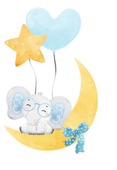 cute baby Elephant wild life animal dream blue baby shower nursery art watercolour illustration