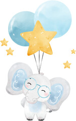 cute baby Elephant wild life animal dream blue baby shower nursery art watercolour illustration