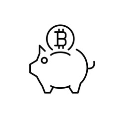 Cryptocurrency savings. Piggy bank and bitcoin symbol. Pixel perfect, editable stroke icon