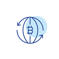 Global bitcoin cryptocurrency circulation. Virtual financial tools. Pixel perfect, editable stroke icon