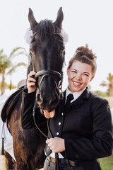 Female rider and her horse funny portraits