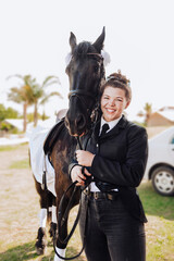 Female rider and her horse funny portraits