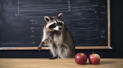 Teacher Raccoon on Blackboard Explaining. Generative AI.