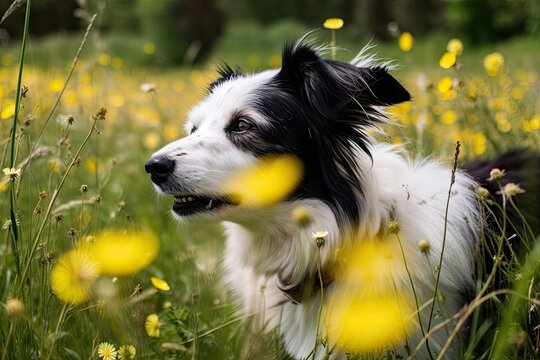 Canine in a meadow. Generative AI