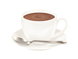 ホットココアまたはホットチョコレート(コーヒーカップ、ソーサー、スプーン)