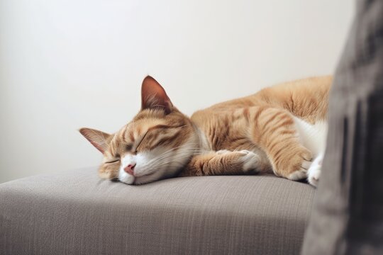 Simeon, the household cat, is sound asleep on the sofa. Generative AI