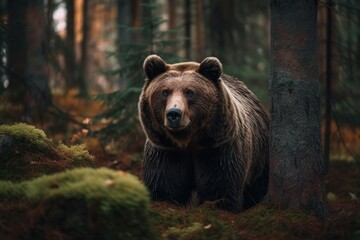 Obraz na płótnie Canvas picture of a bear in a lush environment. Generative AI