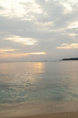 Lombok and Gili Air islands, overcast, cloudy day, sky and sea. Sunset, sand beach.