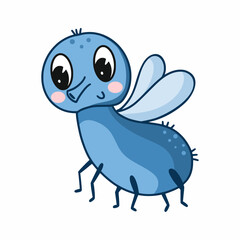 Funny fly. Drawing for children. Cartoon character. Insect. Vector doodle illustration. Sticker.