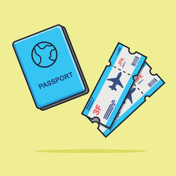 assport and Boarding Pass Illustration, Vector, Flat Icon, Flat Design