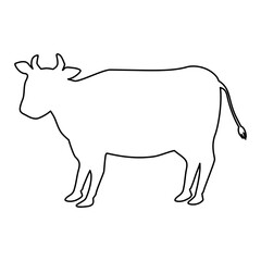 酪農や畜産の広告にも使えそうなシンプルな牛のシルエット線画ベクターイラスト。文字などが入れられるコピースペースあり。