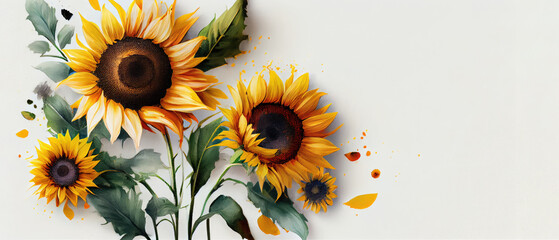 Sunflower for paint style on white background. generative Ai