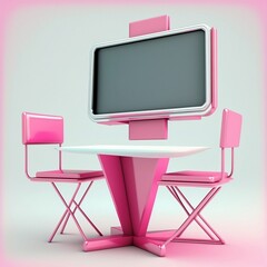 Two chairs with computer monitor 3d illustration. Hyper realistic renders