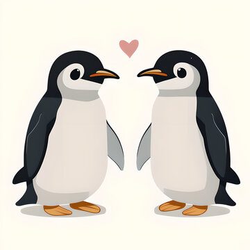 cute cartoon penguins in love