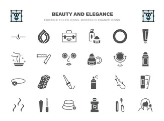 set of beauty and elegance filled icons. beauty and elegance glyph icons such as hair, big makeup box, 1642645100876100-56.eps,,,,,, bobby pins, makeup mirror, bath sponge, aloe vera, liquid