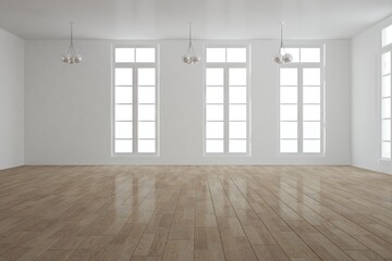 modern empty bright room with lamps interior design. 3D illustration