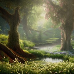 Mysterious realistic highly detailed hidden Spring Landscape That Inspires Wanderlust with depth k quality