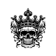smile skull wearing crown line art hand drawn illustration