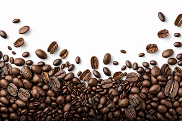 Obraz premium Roasted coffee beans on white background with copy space. Created with Generative AI Technology