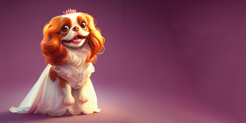 Cavalier king charles spaniel dog, dog animal wear wedding dress generative ai