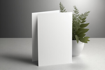 White Paper Template with Plant Mockup on Gray Background, Generative Ai