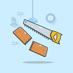 Wood saws illustration for construction work cartoon icon symbol
