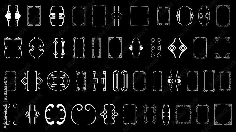 Poster set black simple line collection different doodle brackets, parentheses, braces elements vector desi