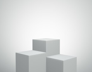 Empty white podium.3D display podium on gray background.Stand Minimal mockup for presentation.Abstract white background concept.Geometric platform show cosmetic product.Stage showcase.3D rendering