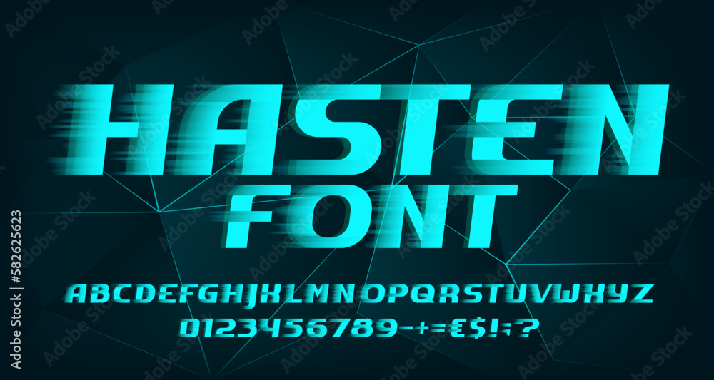 Fototapete hasten alphabet font. fast speed effect letters and numbers. polygonal background. stock vector type