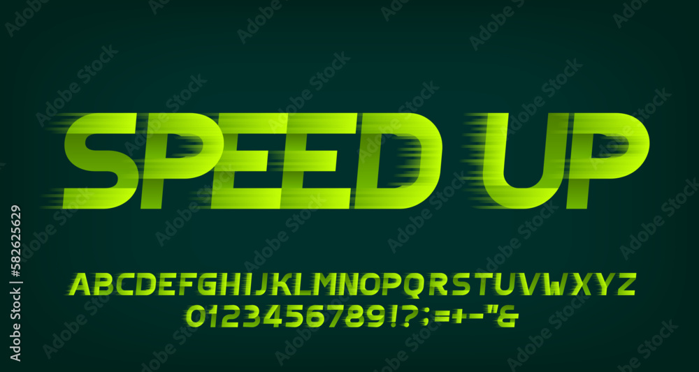 Fototapete speed up alphabet font. wind effect letters, numbers and symbols. stock vector typeface for your des