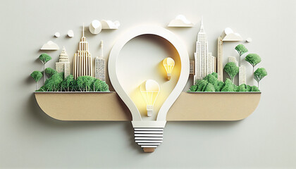 Eco system. sustainable in origami paper style, clean energy reduce pollution save the world for earth day, created with Generative AI technology