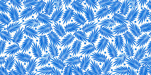Abstract floral seamless background. Blue leaves and berries on white. Stock vector illustration.