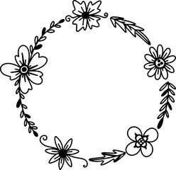 Circle doodle frame in outline hand drawn style