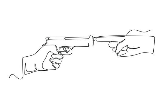 Single one-line drawing forefinger closes the end of the gun. Anti-terrorism day concept continuous line draw design graphic vector illustration
