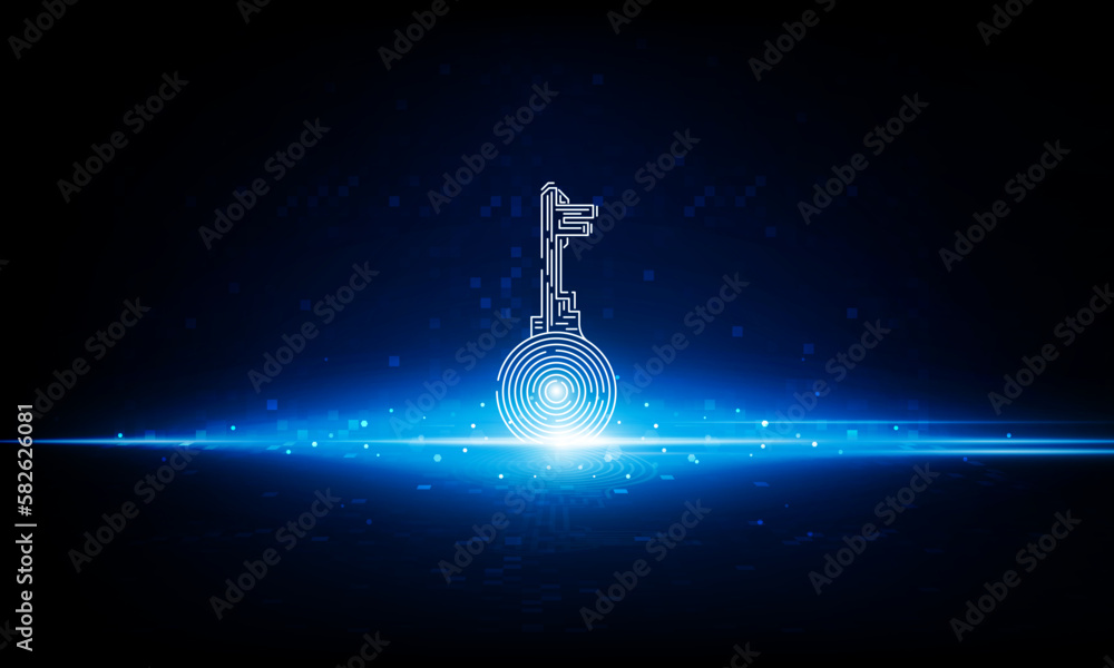 Poster abstract pixel key door open light out technology and question mark background hitech communication 