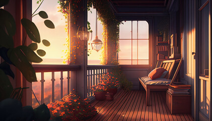 A balcony escape finding peace and tranquility in the midst of chaos Generative AI