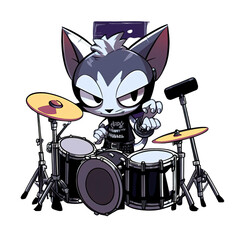 Fototapeta na wymiar Cool Cat Cartoon Playing Drums, generated AI, generated, AI