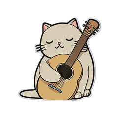 Cartoon Cat Playing Guitar, generated AI, generated, AI