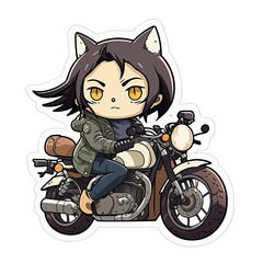 Biker Cat Riding Motorbike, generated AI, generated, AI