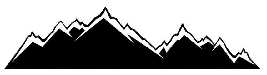 Black silhouette of mountains peaks landscape banner panorama illustration adventure travel icon vector for logo, isolated on white background..