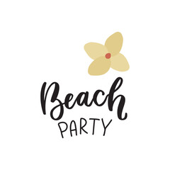 Tropical beach summer vector set. Summertime vacation cute hand drawn vector illustration with Beach party quote