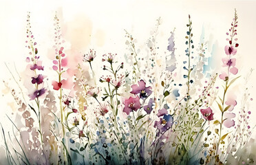 Watercolor painting of wildflowers, digital art illustration for wallpaper, background, design