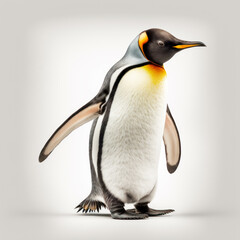 Penguin with orange and black head and white body and black beak. Generative AI.