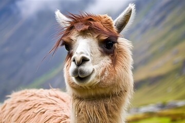 Obraz premium Llama in the highlands of Peru. Generative AI