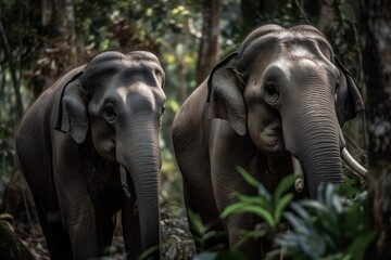 Elephants from Asia in the wild. Generative AI