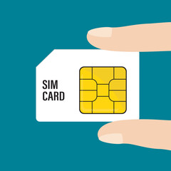 Fingers holds standard sim card. Mobile technologies, telecommunications. simcard microchip closeup. - obrazy, fototapety, plakaty