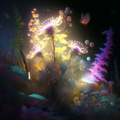Obraz na płótnie Canvas Magical Flowers glowing in Night