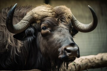 Naklejka premium The zoo's mutant buffalo. Generative AI