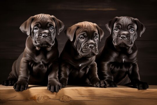 Puppies of the brown cane corso breed. Generative AI