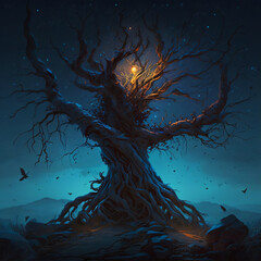 Obraz premium The Lamenting Tree: A Digital Painting of Sorrow and Resilience. Generative AI 